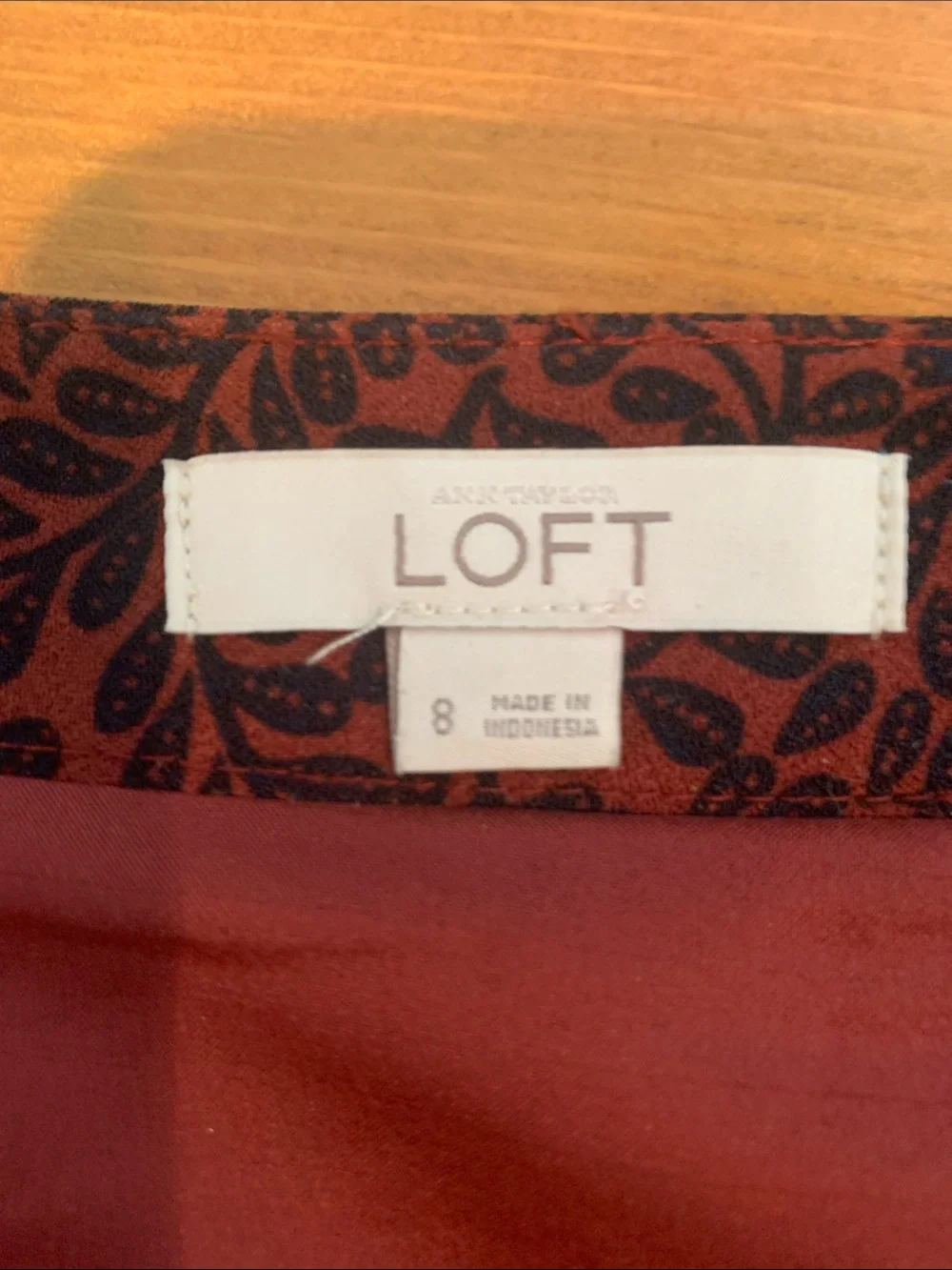 Burgundy Patterned A-Line Skirt